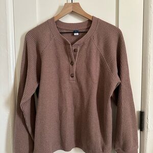 Old Navy Brown Waffle Knit Henley Top